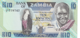 1980 ZAMBIA 10 KWACHA BANKNOTE REF-1728