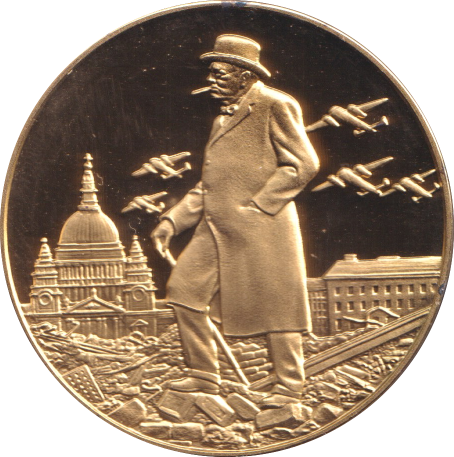 1974 SILVER GOLD PLATED WINSTON CHURCHILL THE BLITZ MEDALLION