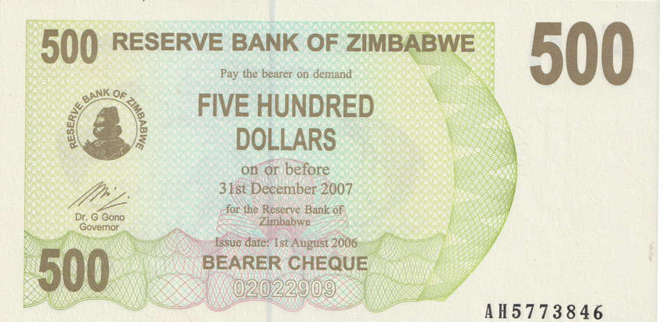 2006 ZIMBABWE 500 DOLLARS BANKNOTE REF-1711