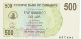2006 ZIMBABWE 500 DOLLARS BANKNOTE REF-1711