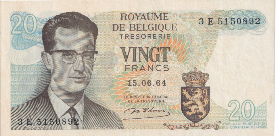1964 BELGIUM 20 FRANCS BANKNOTE REF-1685