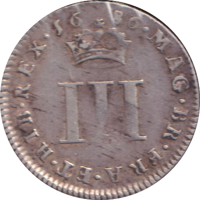 1686 MAUNDY THREEPENCE ( FINE )