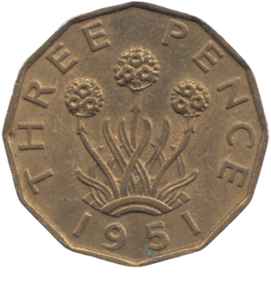 1951 BRASS THREEPENCE ( AUNC ) REF 17