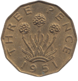 1951 BRASS THREEPENCE ( AUNC ) REF 17