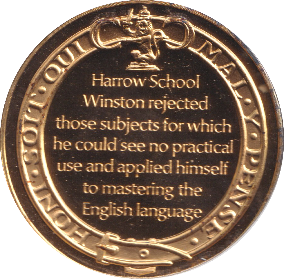 1974 SILVER GOLD PLATED WINSTON CHURCHILL HARROW SCHOOL MEDALLION