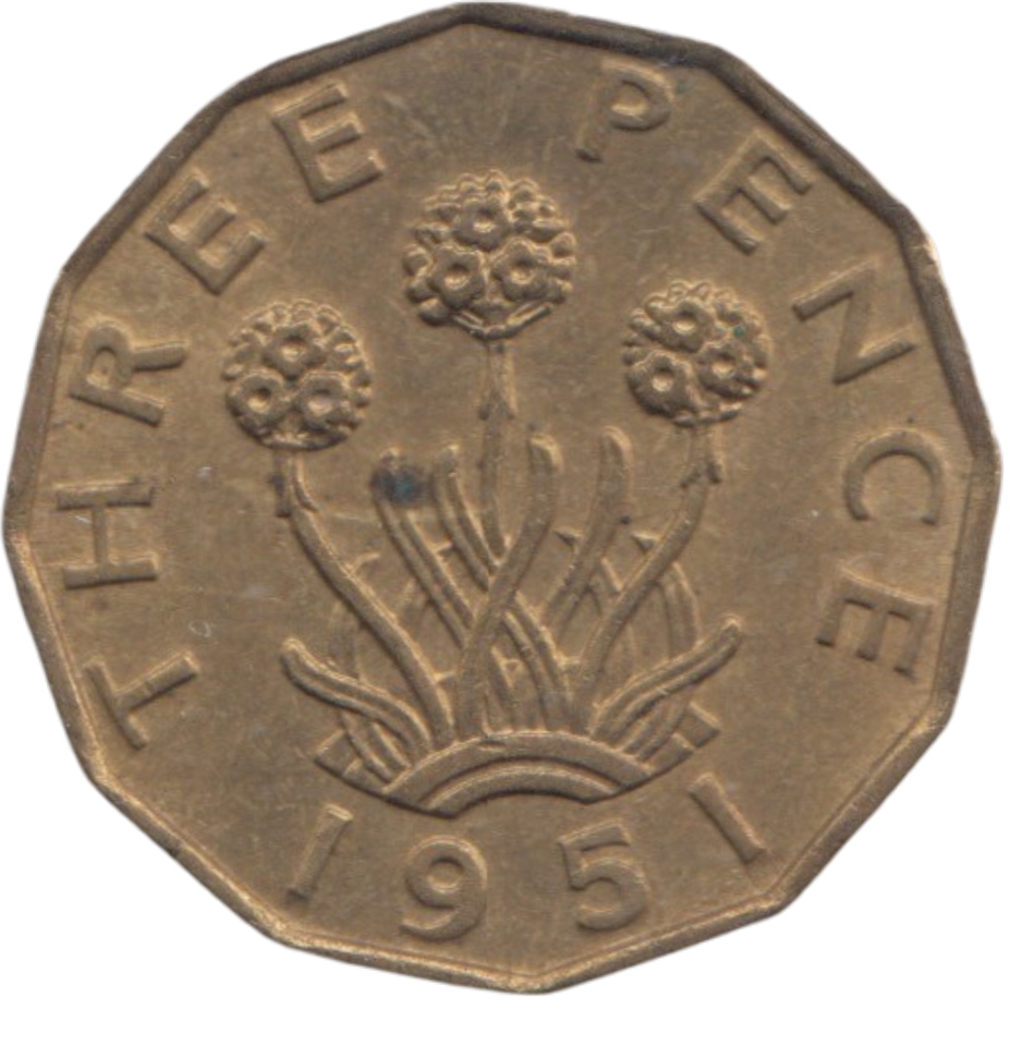1951 BRASS THREEPENCE ( AUNC ) REF 16