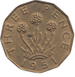 1951 BRASS THREEPENCE ( AUNC ) REF 16