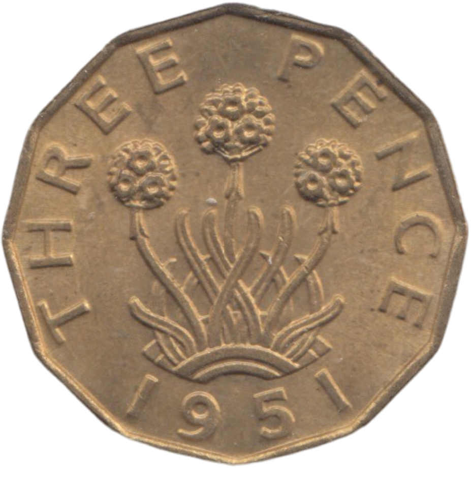 1951 BRASS THREEPENCE ( AUNC ) REF 15