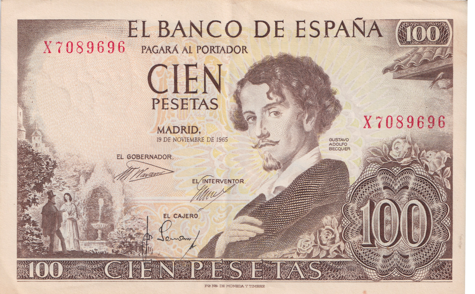 1965 SPAIN 100 PESTAS BANKNOTE REF-1844