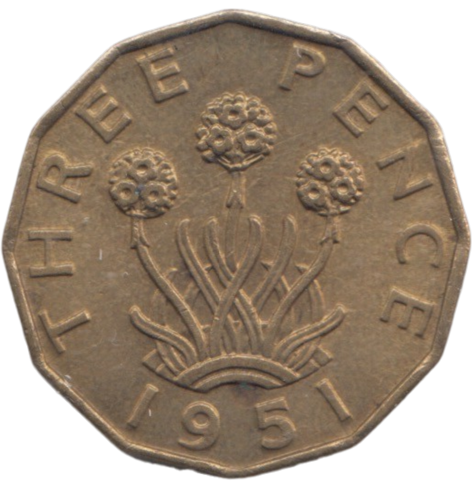 1951 BRASS THREEPENCE ( AUNC ) REF 14