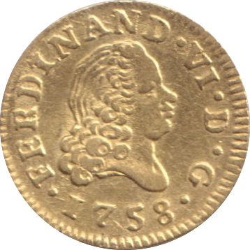 1758 GOLD HALF ESCUDO ( EF ) SPAIN MADRID