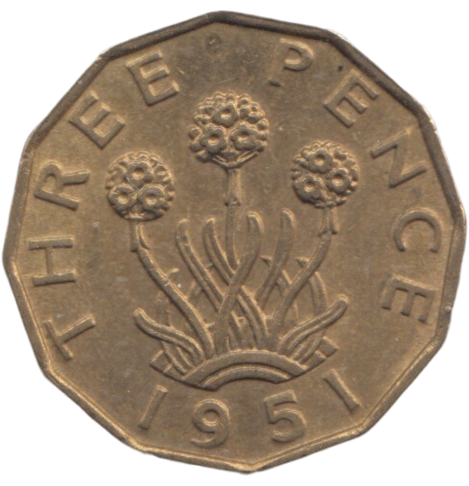 1951 BRASS THREEPENCE ( AUNC ) REF 13