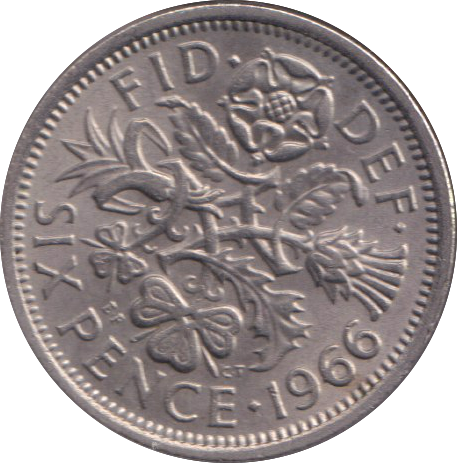 1966 SIXPENCE ( UNC )