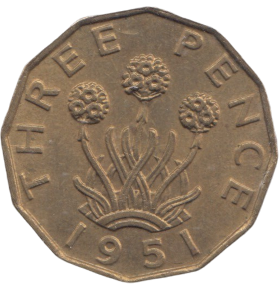 1951 BRASS THREEPENCE ( AUNC ) REF 21