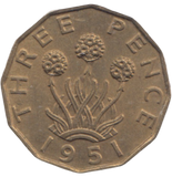 1951 BRASS THREEPENCE ( AUNC ) REF 21