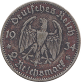 1934 SILVER GERMANY 2 MARK
