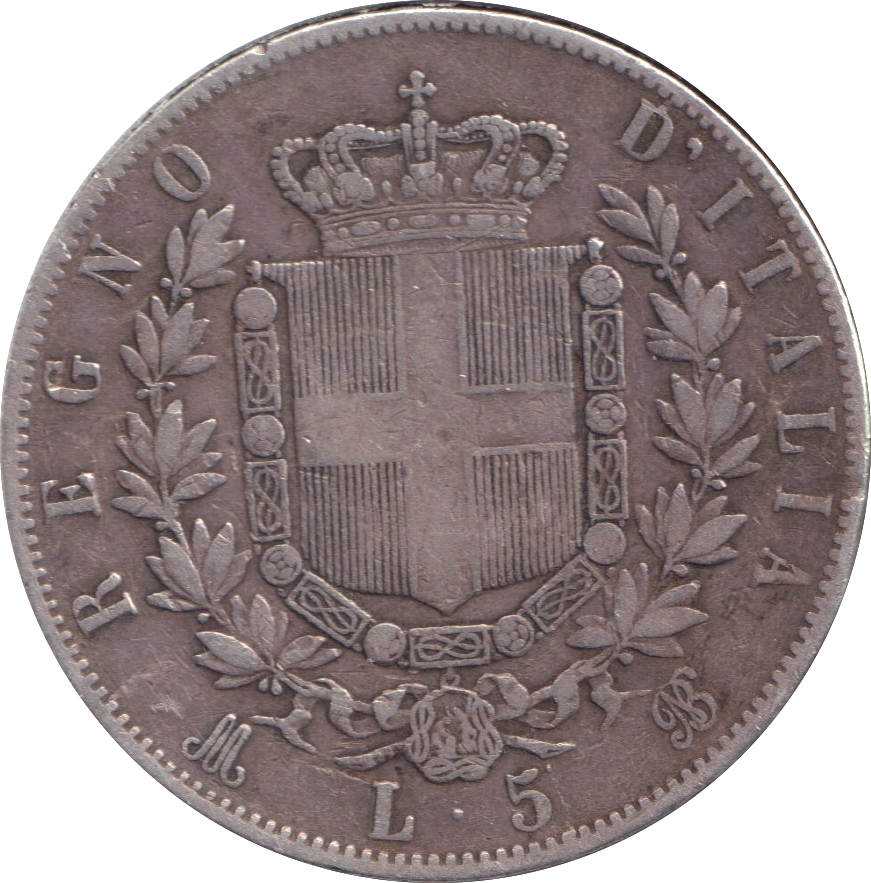 1874 SILVER 5 LIRA ITALY