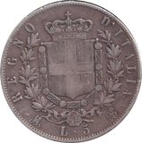1874 SILVER 5 LIRA ITALY