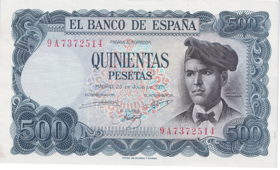1971 500 PESTAST SPAIN BANKNOTE REF-1858