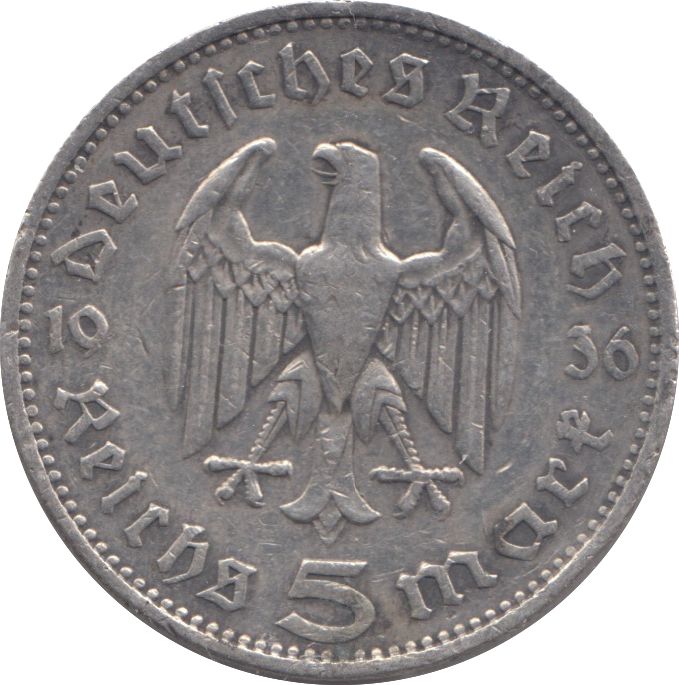 1936 SILVER GERMANY 5 MARKS