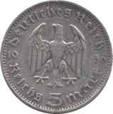 1936 SILVER GERMANY 5 MARKS