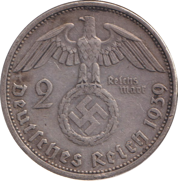 1939 SILVER 2 REICHSMARK GERMANY