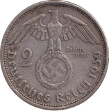 1939 SILVER 2 REICHSMARK GERMANY