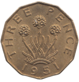 1951 BRASS THREEPENCE ( AUNC ) REF 12