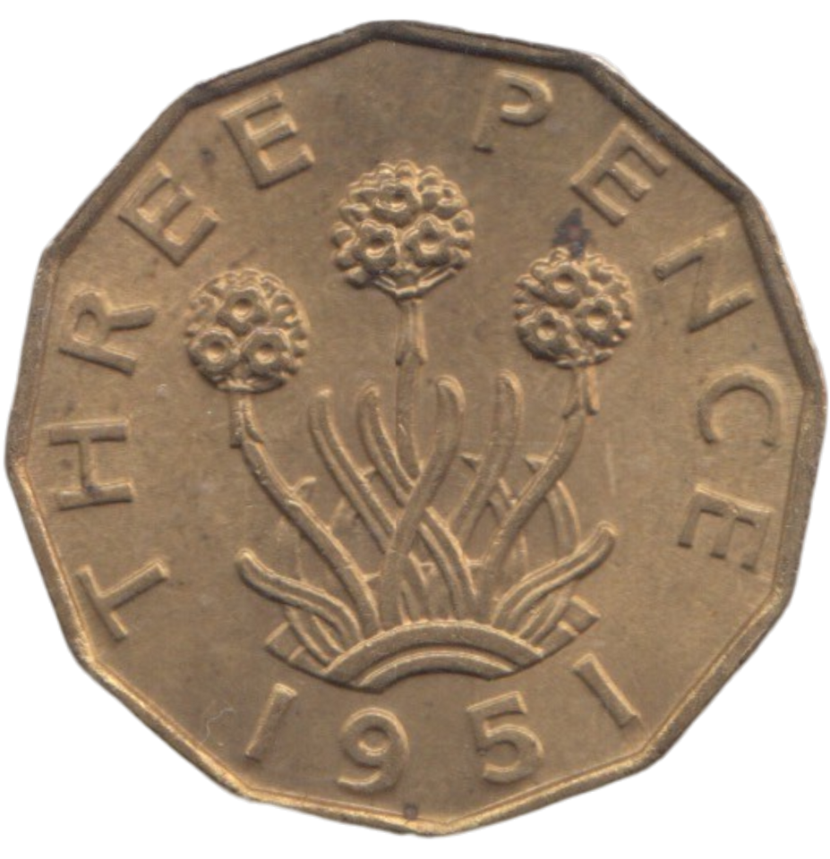 1951 BRASS THREEPENCE ( AUNC ) REF 11