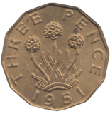 1951 BRASS THREEPENCE ( AUNC ) REF 11