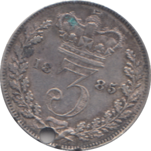 1885 HOLED THREEPENCE ( GVF )