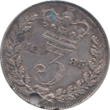 1885 HOLED THREEPENCE ( GVF )