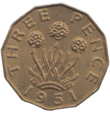 1951 BRASS THREEPENCE ( AUNC ) REF 10