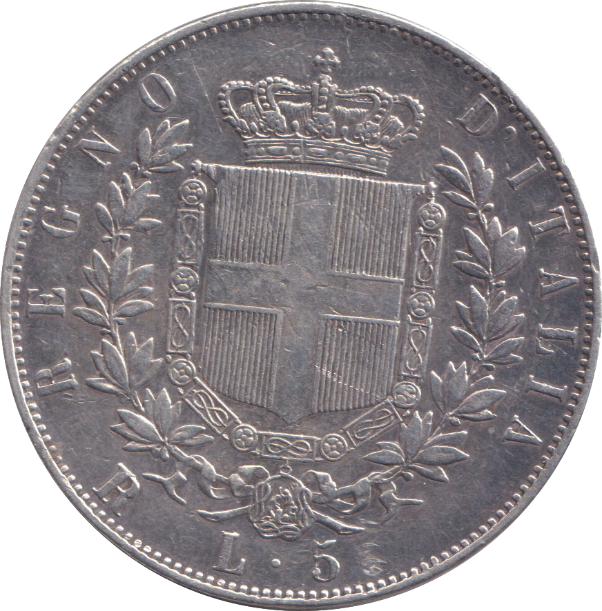 1876 SILVER 5 LIRA ITLAY