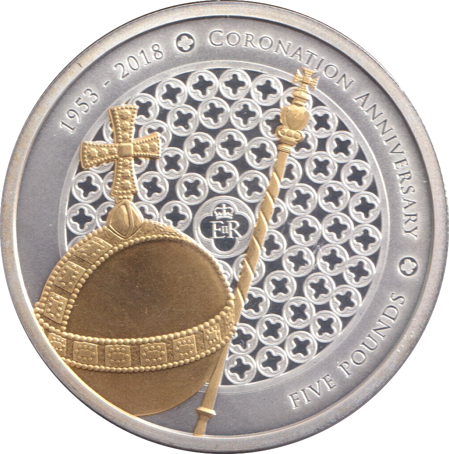 2018 CORONATION ANNIVERSARY SILVER PLATED FIVE POUND ALDERNEY