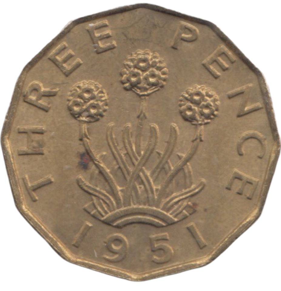 1951 BRASS THREEPENCE ( AUNC ) REF 9