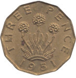 1951 BRASS THREEPENCE ( AUNC ) REF 9