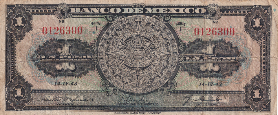 1943 MEXICO 1 PESO BANKNOTE REF-1663