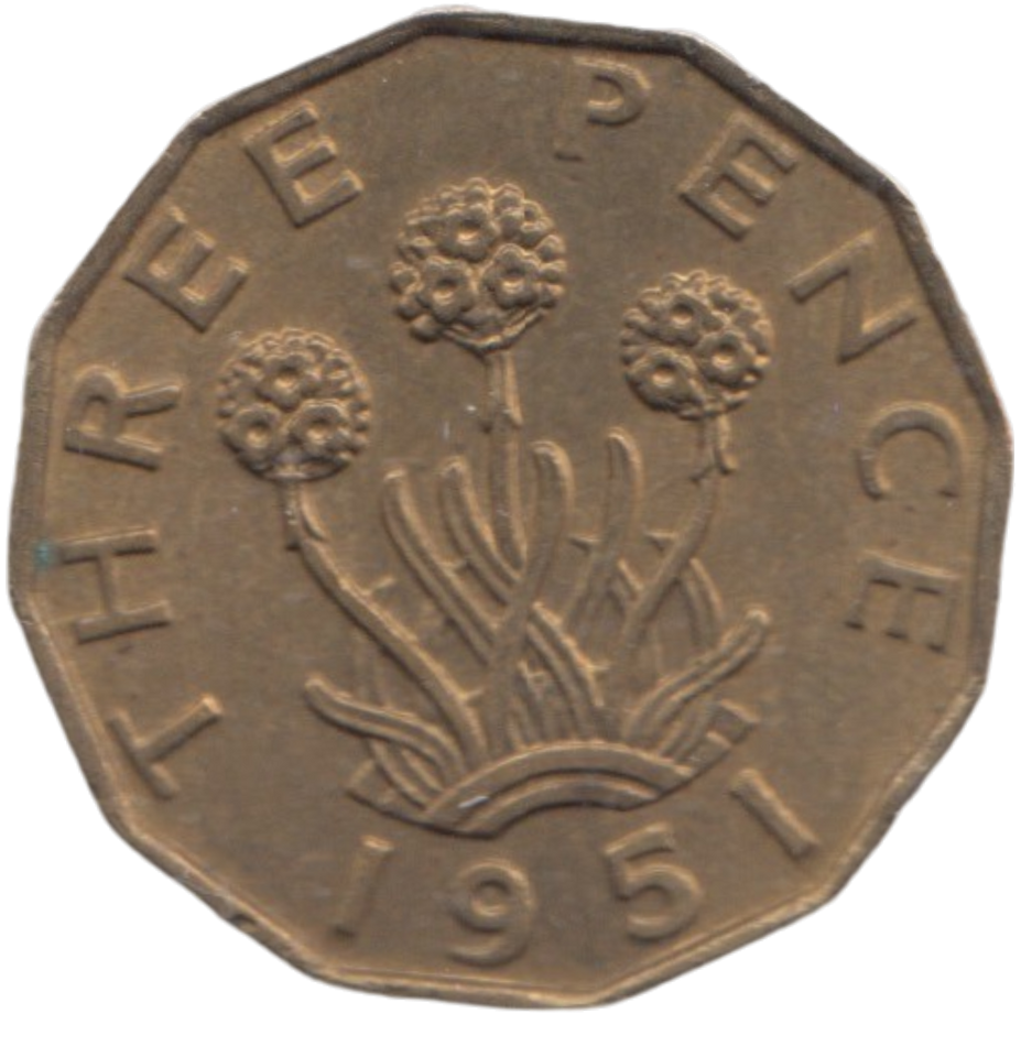 1951 BRASS THREEPENCE ( AUNC ) REF 8