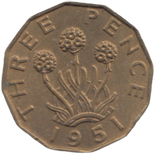 1951 BRASS THREEPENCE ( AUNC ) REF 8