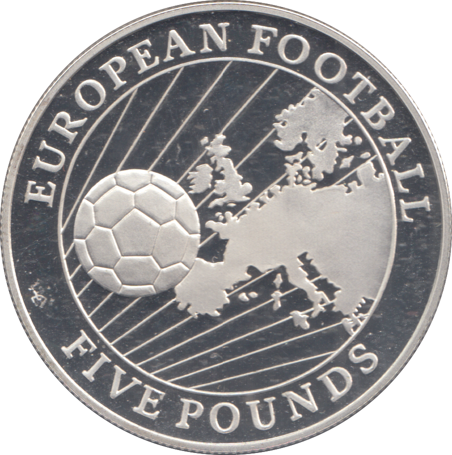 1996 SILVER PROOF FIVE POUNDS EUROPEAN FOOTBALL