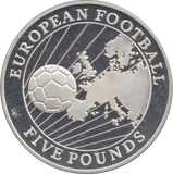 1996 SILVER PROOF FIVE POUNDS EUROPEAN FOOTBALL