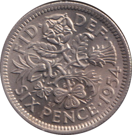 1954 SIXPENCE ( BU )