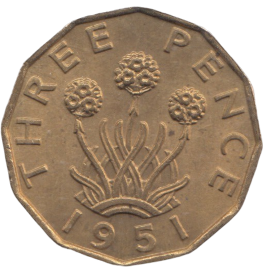 1951 BRASS THREEPENCE ( AUNC ) REF 7