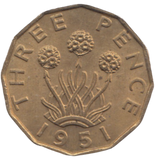 1951 BRASS THREEPENCE ( AUNC ) REF 7