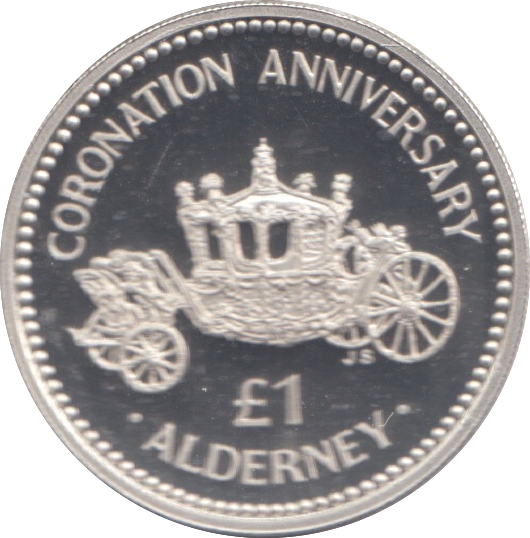 1993 SILVER PROOF ONE POUND CORONATION ANNIVERSARY ALDERNEY