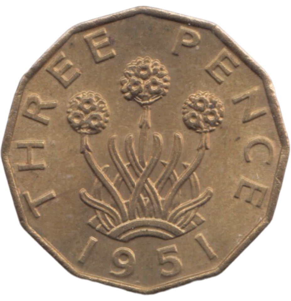 1951 BRASS THREEPENCE ( AUNC ) REF 25