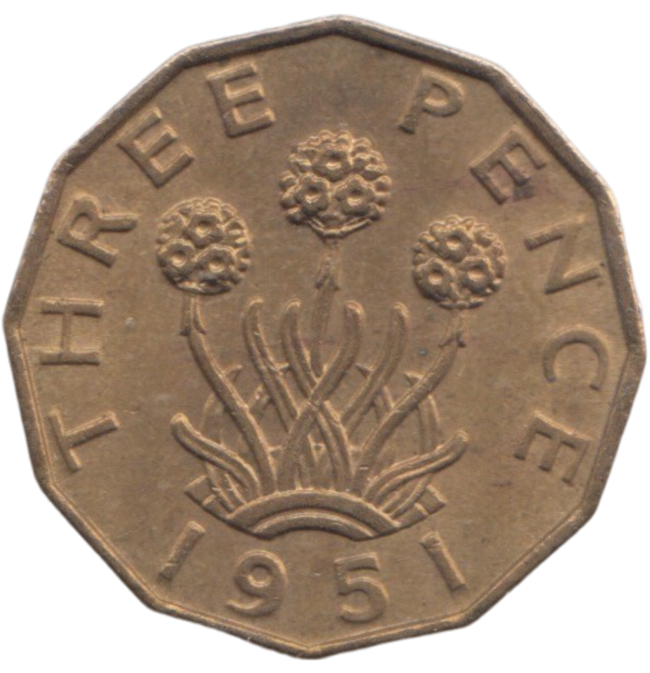 1951 BRASS THREEPENCE ( AUNC ) REF 24