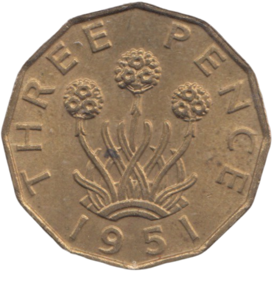 1951 BRASS THREEPENCE ( AUNC ) REF 6