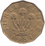 1951 BRASS THREEPENCE ( AUNC ) REF 6